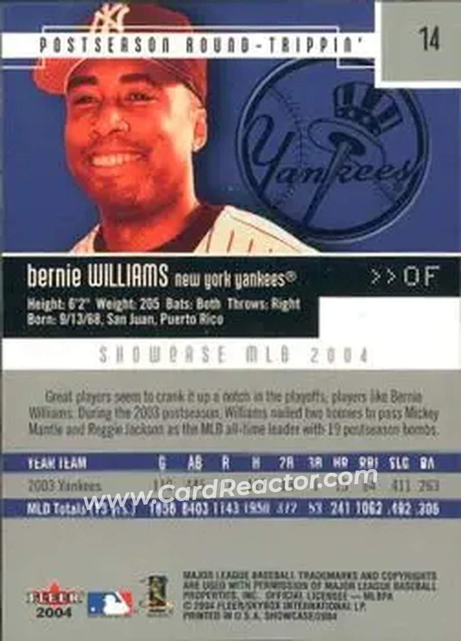 2004 Fleer Showcase #14 - Bernie Williams - New York Yankees - Back