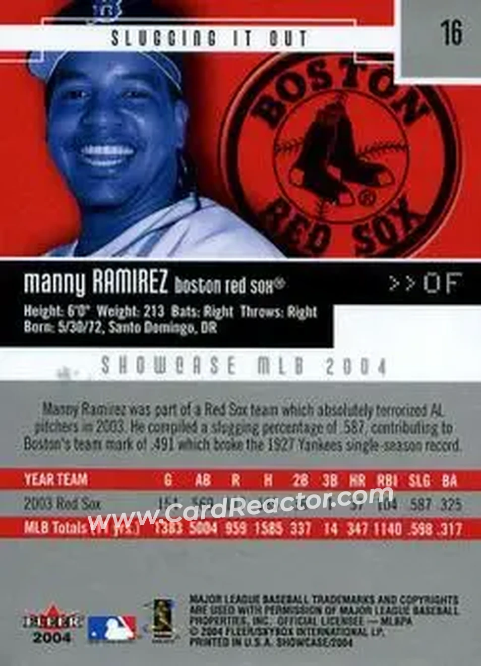 2004 Fleer Showcase #16 - Manny Ramirez - Boston Red Sox - Back
