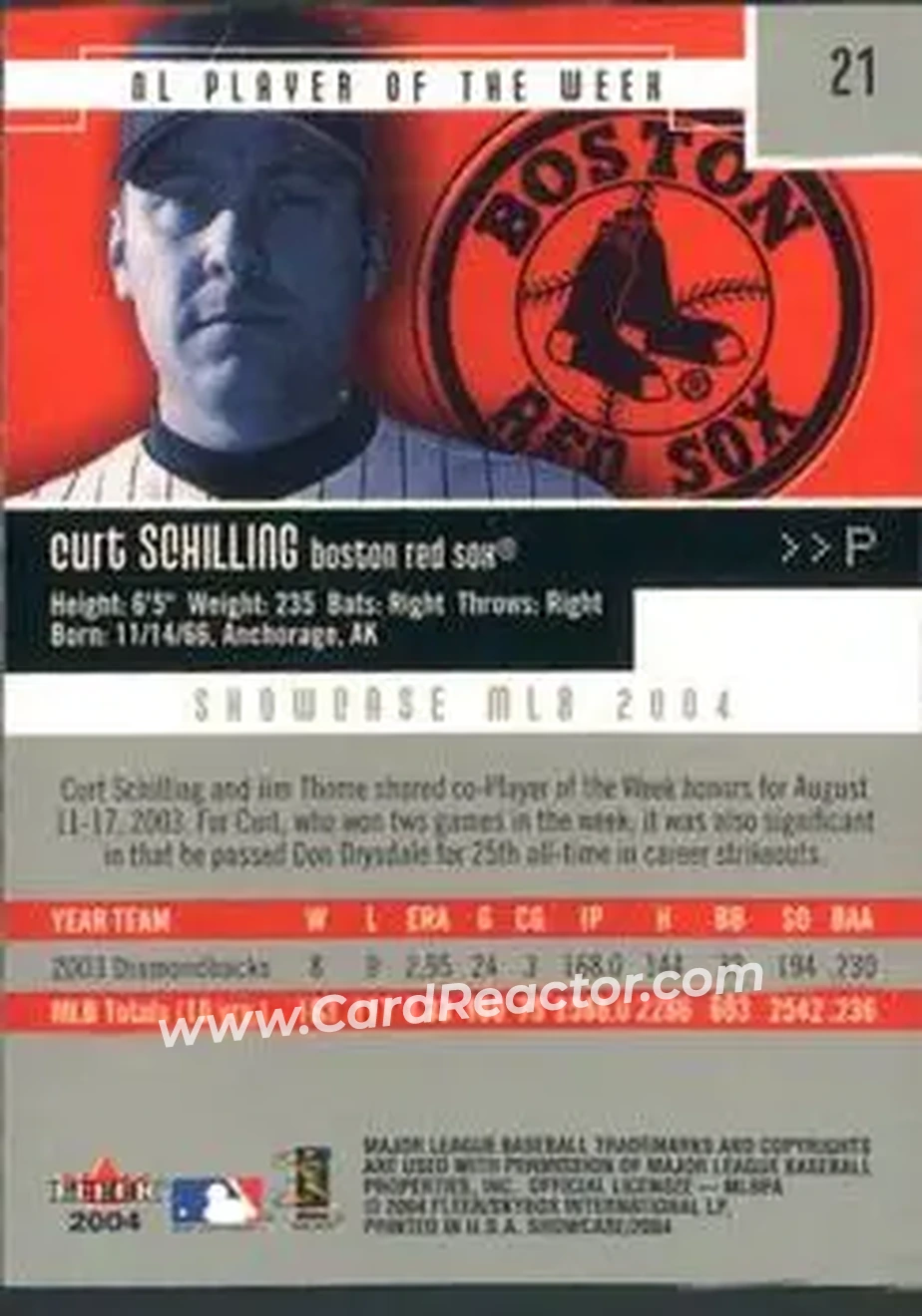 2004 Fleer Showcase #21 - Curt Schilling - Boston Red Sox - Back 2004 Fleer Showcase #21 - Curt Schilling - Boston Red Sox - Back