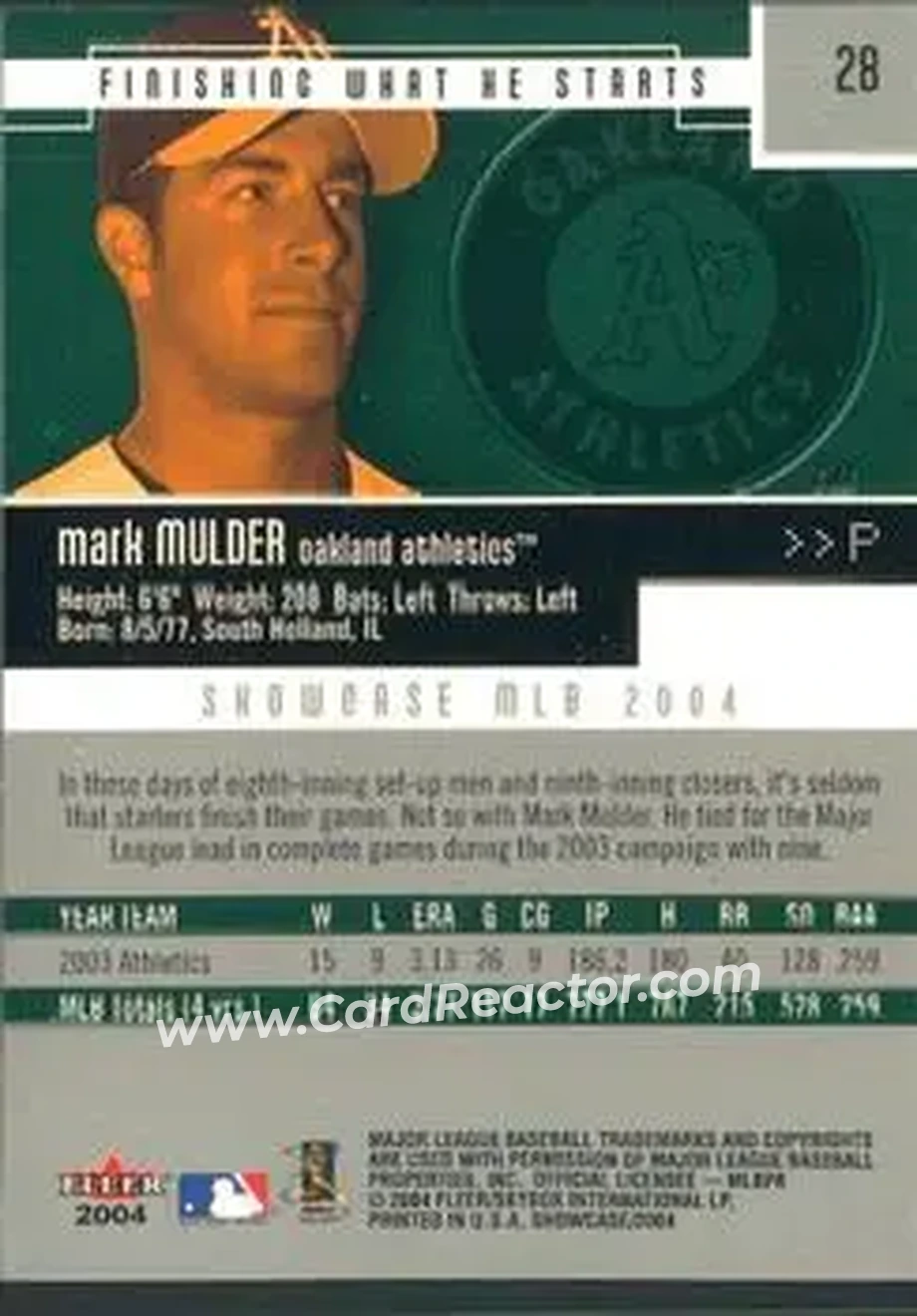 2004 Fleer Showcase #28 - Mark Mulder - Oakland Athletics - Back