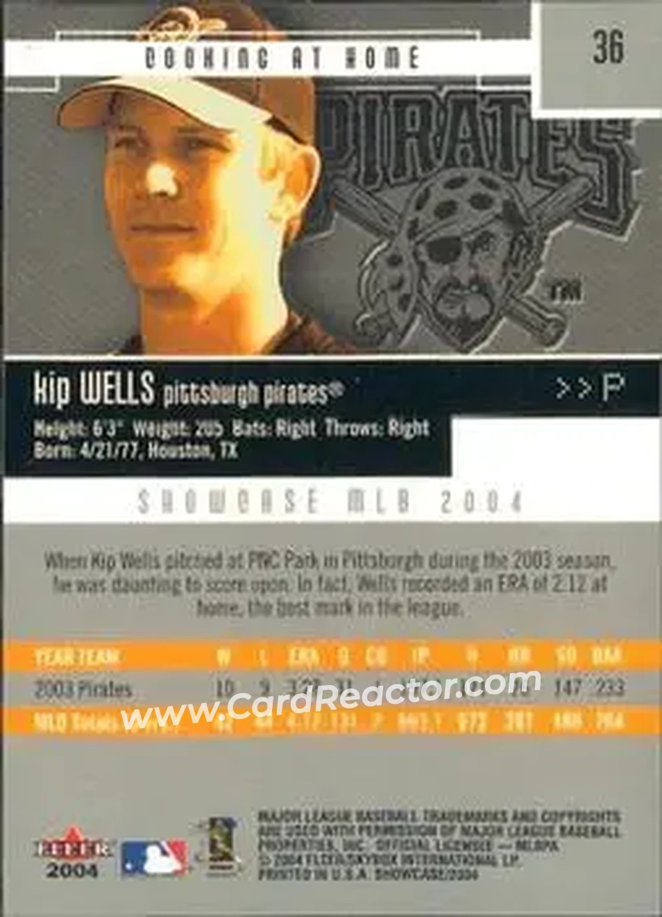 2004 Fleer Showcase #36 - Kip Wells - Pittsburgh Pirates - Back