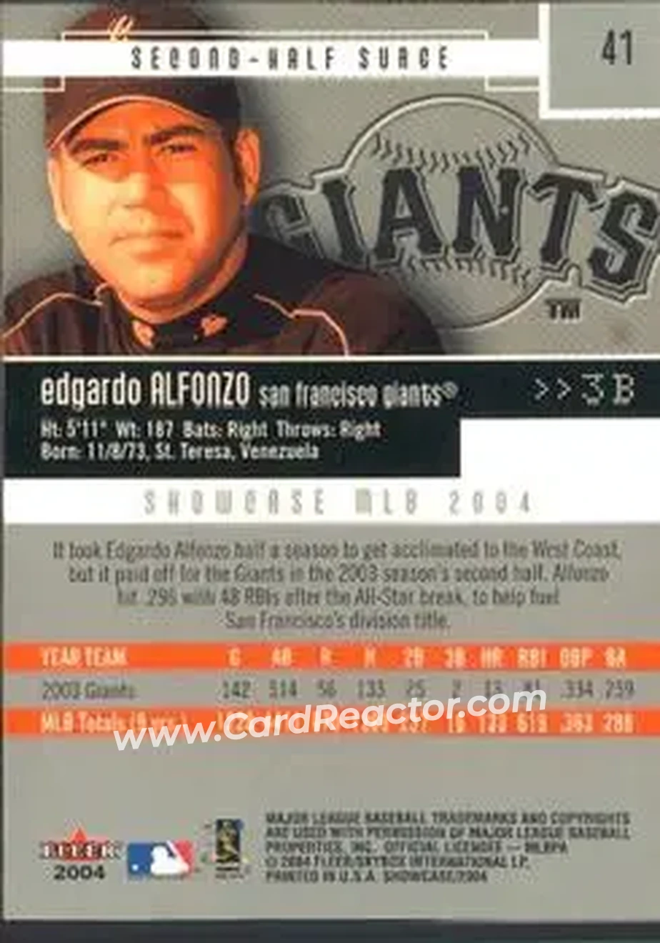 2004 Fleer Showcase #41 - Edgardo Alfonzo - San Francisco Giants - Back 2004 Fleer Showcase #41 - Edgardo Alfonzo - San Francisco Giants - Back