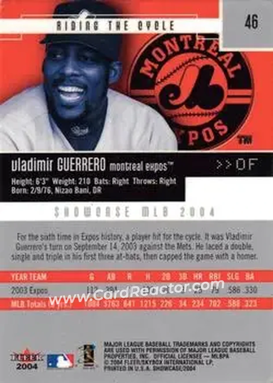 2004 Fleer Showcase #46 - Vladimir Guerrero - Montreal Expos - Back 2004 Fleer Showcase #46 - Vladimir Guerrero - Montreal Expos - Back