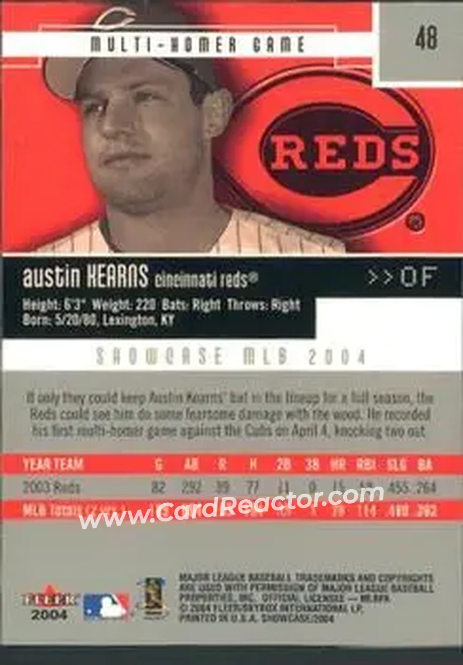 2004 Fleer Showcase #48 - Austin Kearns - Cincinnati Reds - Back