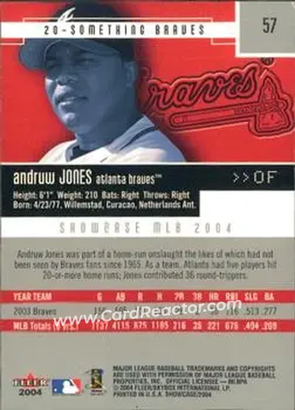 2004 Fleer Showcase #57 - Andruw Jones - Atlanta Braves - Back 2004 Fleer Showcase #57 - Andruw Jones - Atlanta Braves - Back