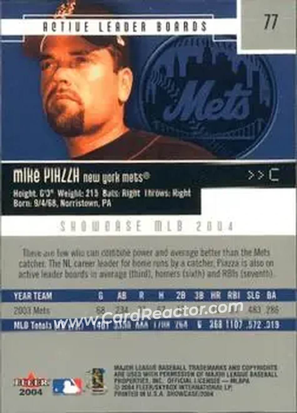 2004 Fleer Showcase #77 - Mike Piazza - New York Mets - Back 2004 Fleer Showcase #77 - Mike Piazza - New York Mets - Back