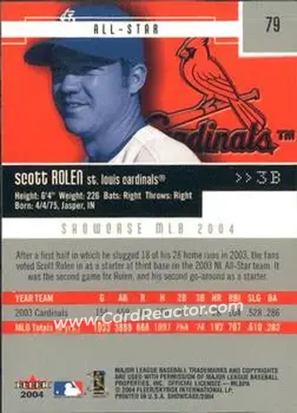 2004 Fleer Showcase #79 - Scott Rolen - St. Louis Cardinals - Back