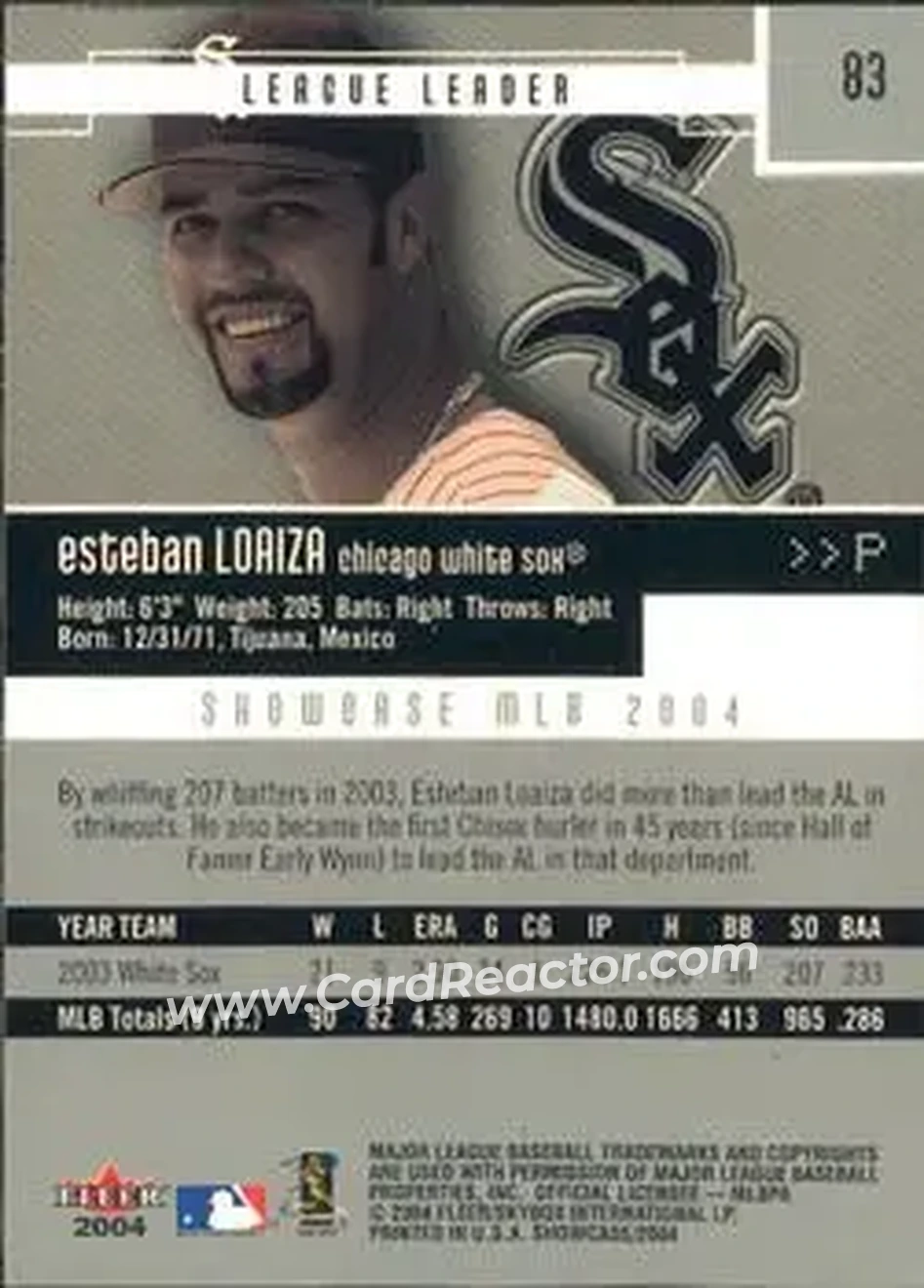 2004 Fleer Showcase #83 - Esteban Loaiza - Chicago White Sox - Back