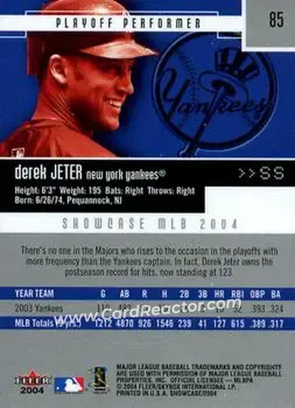 2004 Fleer Showcase #85 - Derek Jeter - New York Yankees - Back 2004 Fleer Showcase #85 - Derek Jeter - New York Yankees - Back