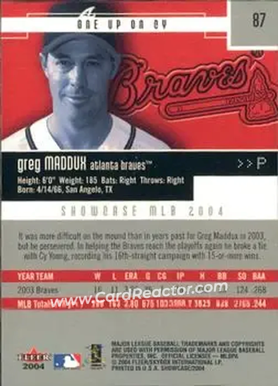 2004 Fleer Showcase #87 - Greg Maddux - Atlanta Braves - Back 2004 Fleer Showcase #87 - Greg Maddux - Atlanta Braves - Back