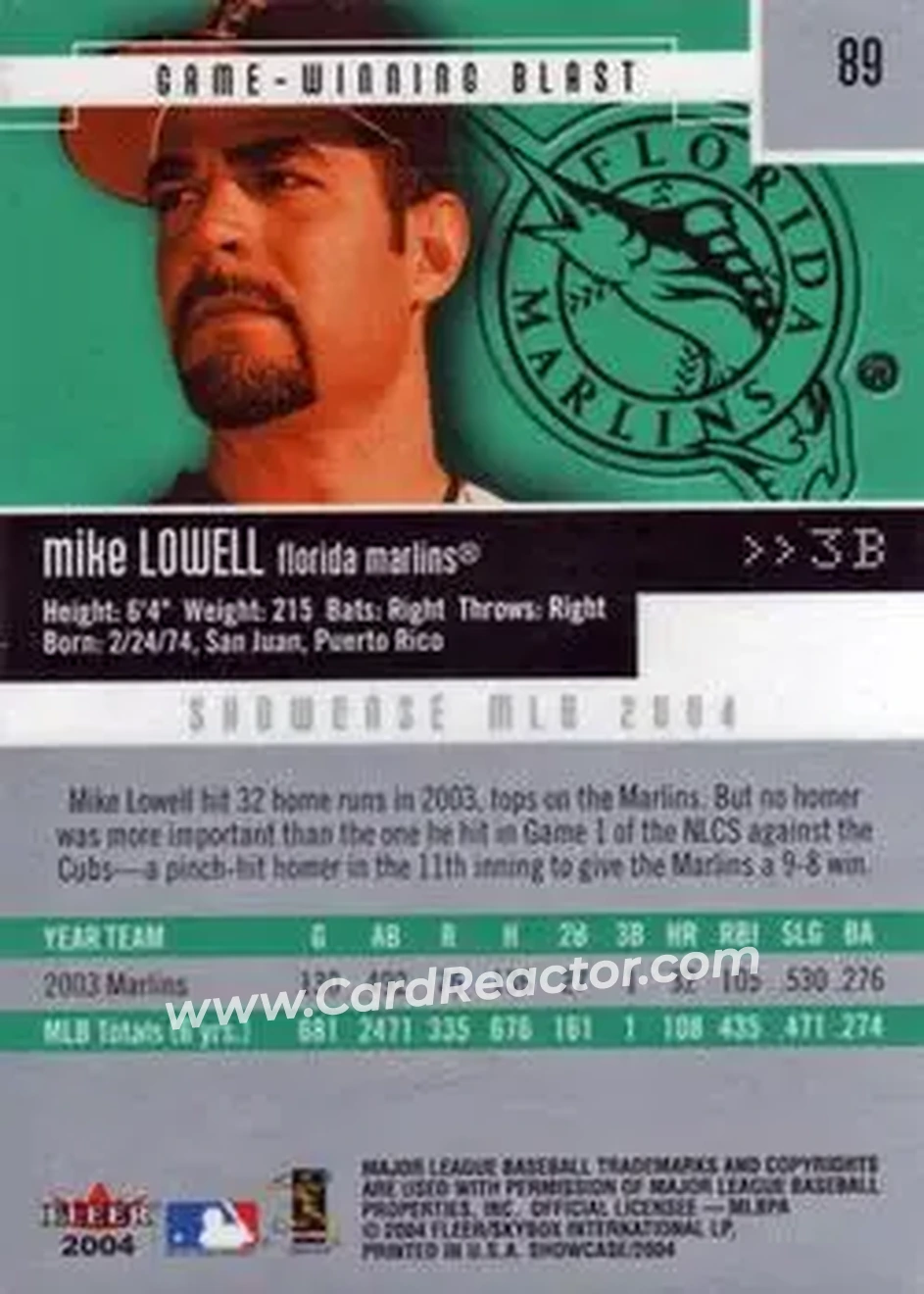 2004 Fleer Showcase #89 - Mike Lowell - Florida Marlins - Back