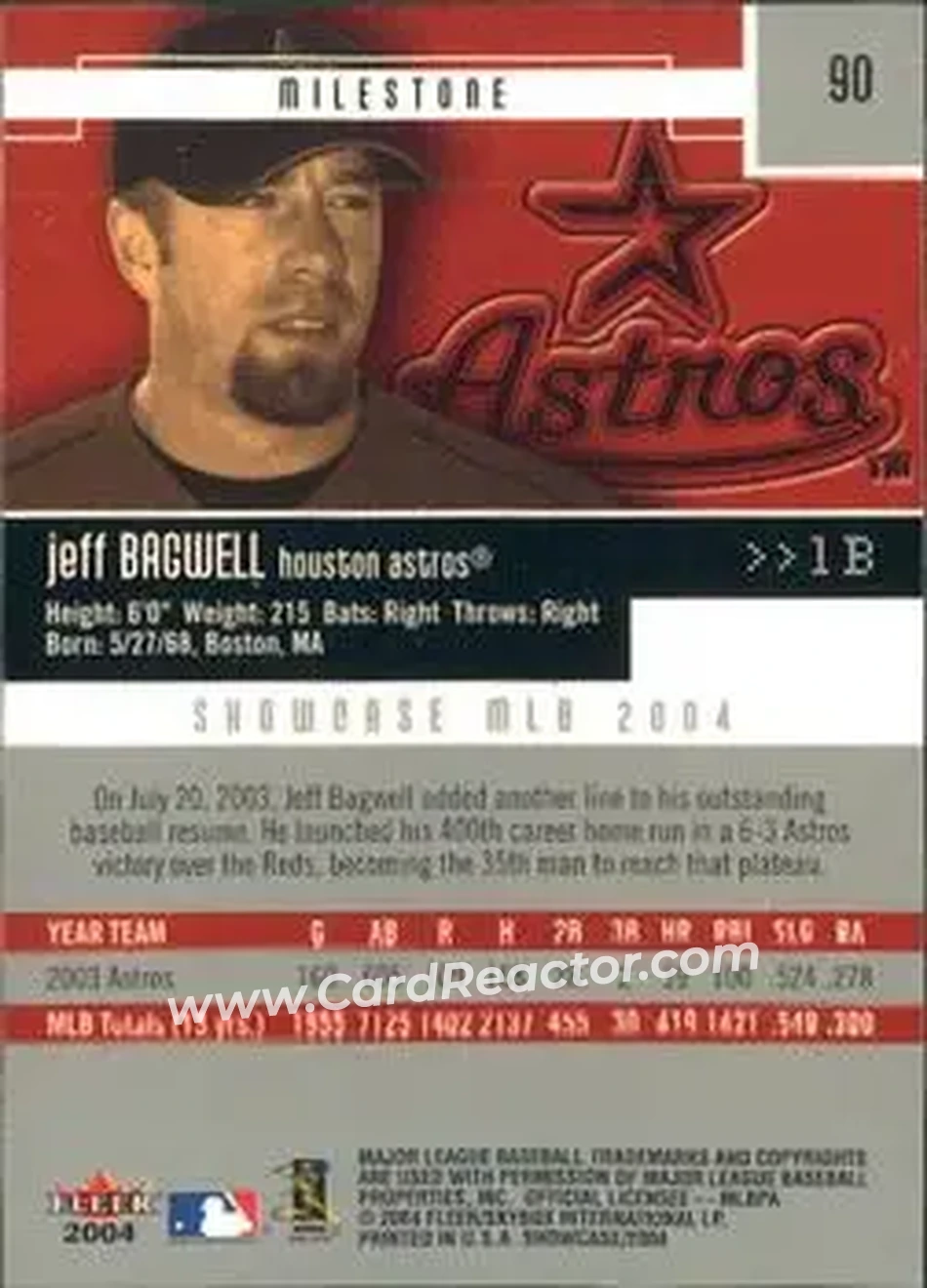 2004 Fleer Showcase #90 - Jeff Bagwell - Houston Astros - Back 2004 Fleer Showcase #90 - Jeff Bagwell - Houston Astros - Back