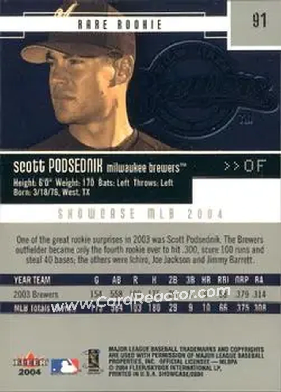 2004 Fleer Showcase #91 - Scott Podsednik - Milwaukee Brewers - Back