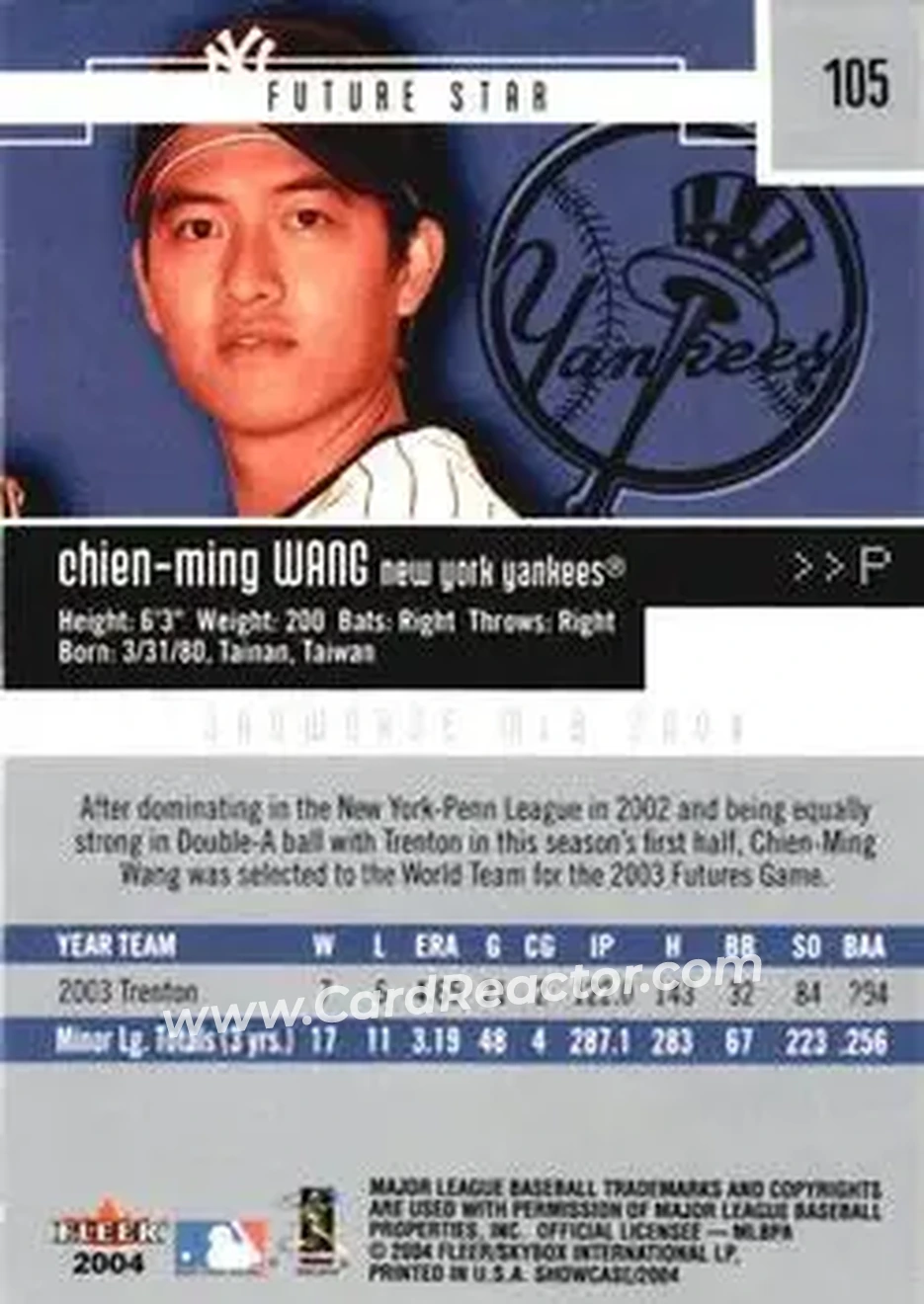 2004 Fleer Showcase #105 - Chien-Ming Wang - New York Yankees - Back 2004 Fleer Showcase #105 - Chien-Ming Wang - New York Yankees - Back