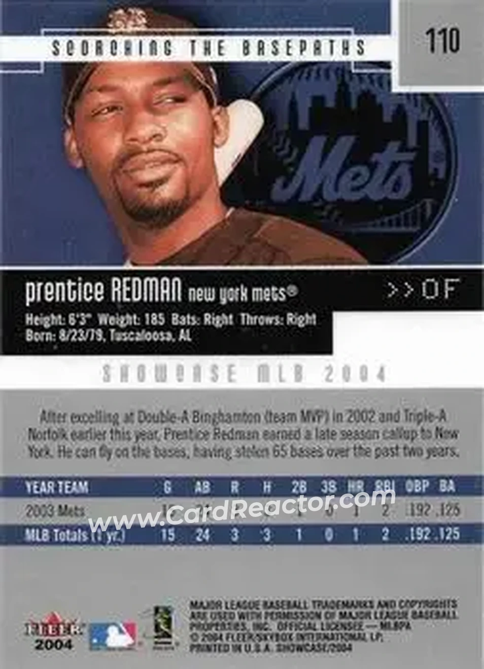 2004 Fleer Showcase #110 - Prentice Redman - New York Mets - Back 2004 Fleer Showcase #110 - Prentice Redman - New York Mets - Back