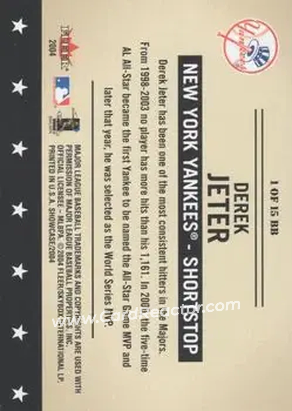 2004 Fleer Showcase - Baseball's Best #1 BB - Derek Jeter - New York Yankees - Back