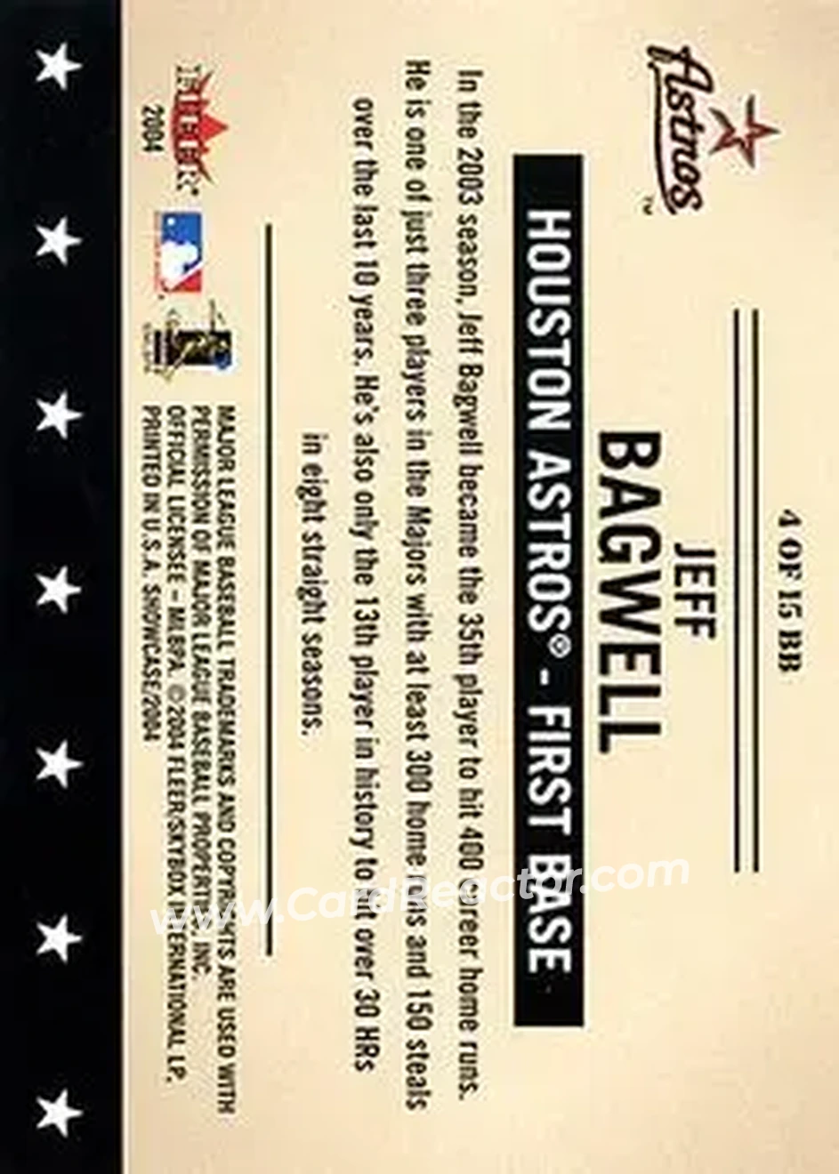 2004 Fleer Showcase - Baseball's Best #4 BB - Jeff Bagwell - Houston Astros - Back