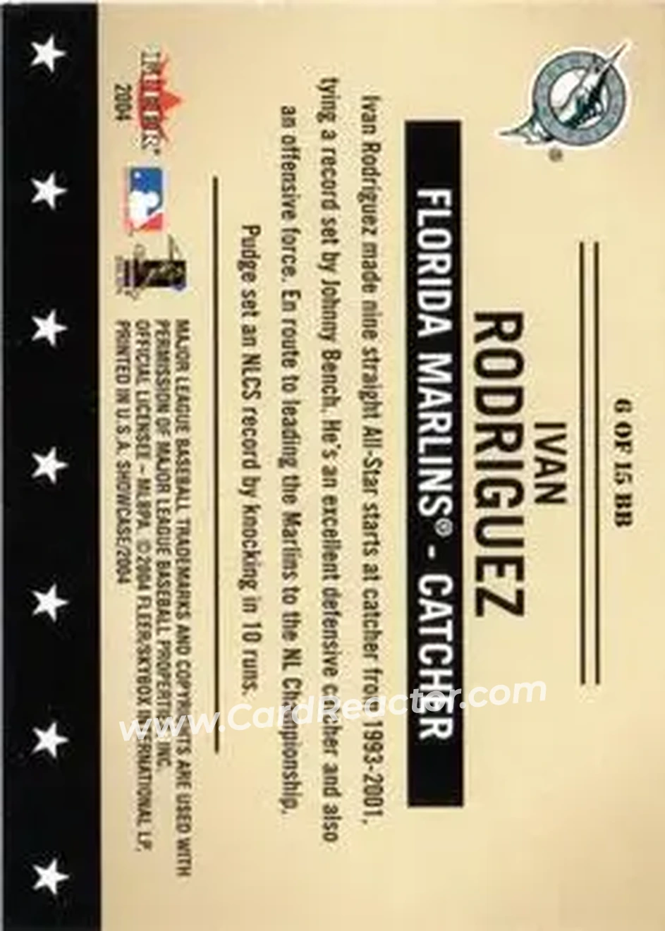 2004 Fleer Showcase - Baseball's Best #6 BB - Ivan Rodriguez - Florida Marlins - Back