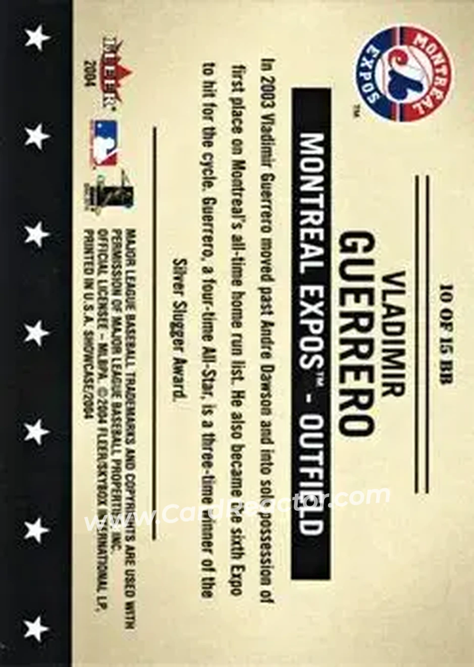2004 Fleer Showcase - Baseball's Best #10 BB - Vladimir Guerrero - Montreal Expos - Back