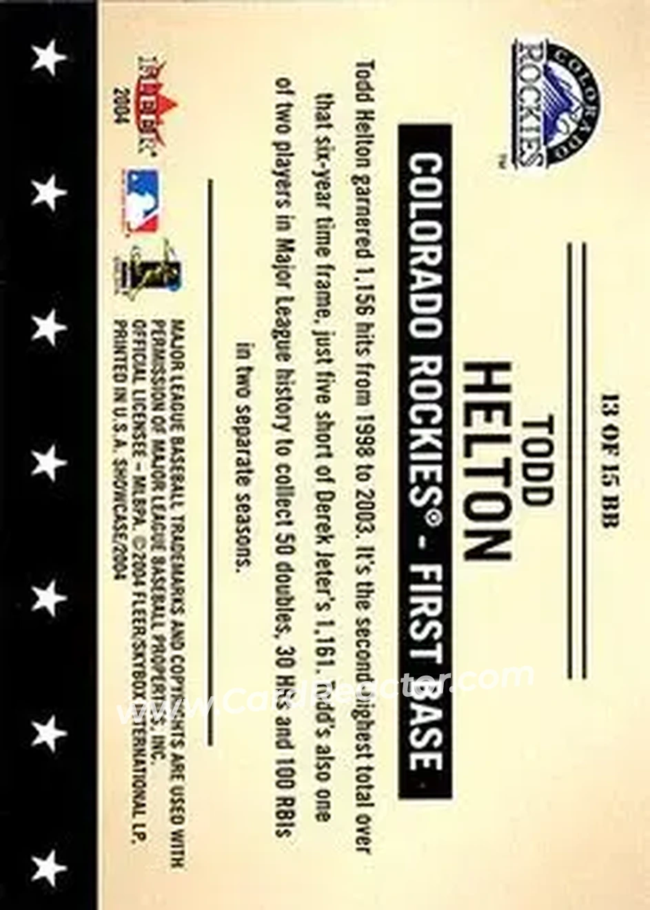 2004 Fleer Showcase - Baseball's Best #13 BB - Todd Helton - Colorado Rockies - Back