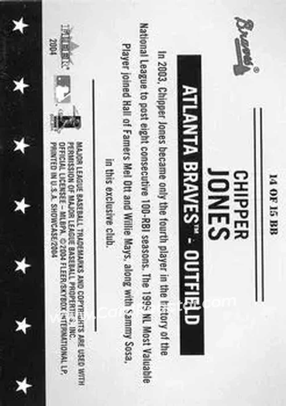 2004 Fleer Showcase - Baseball's Best #14 BB - Chipper Jones - Atlanta Braves - Back 2004 Fleer Showcase - Baseball's Best #14 BB - Chipper Jones - Atlanta Braves - Back