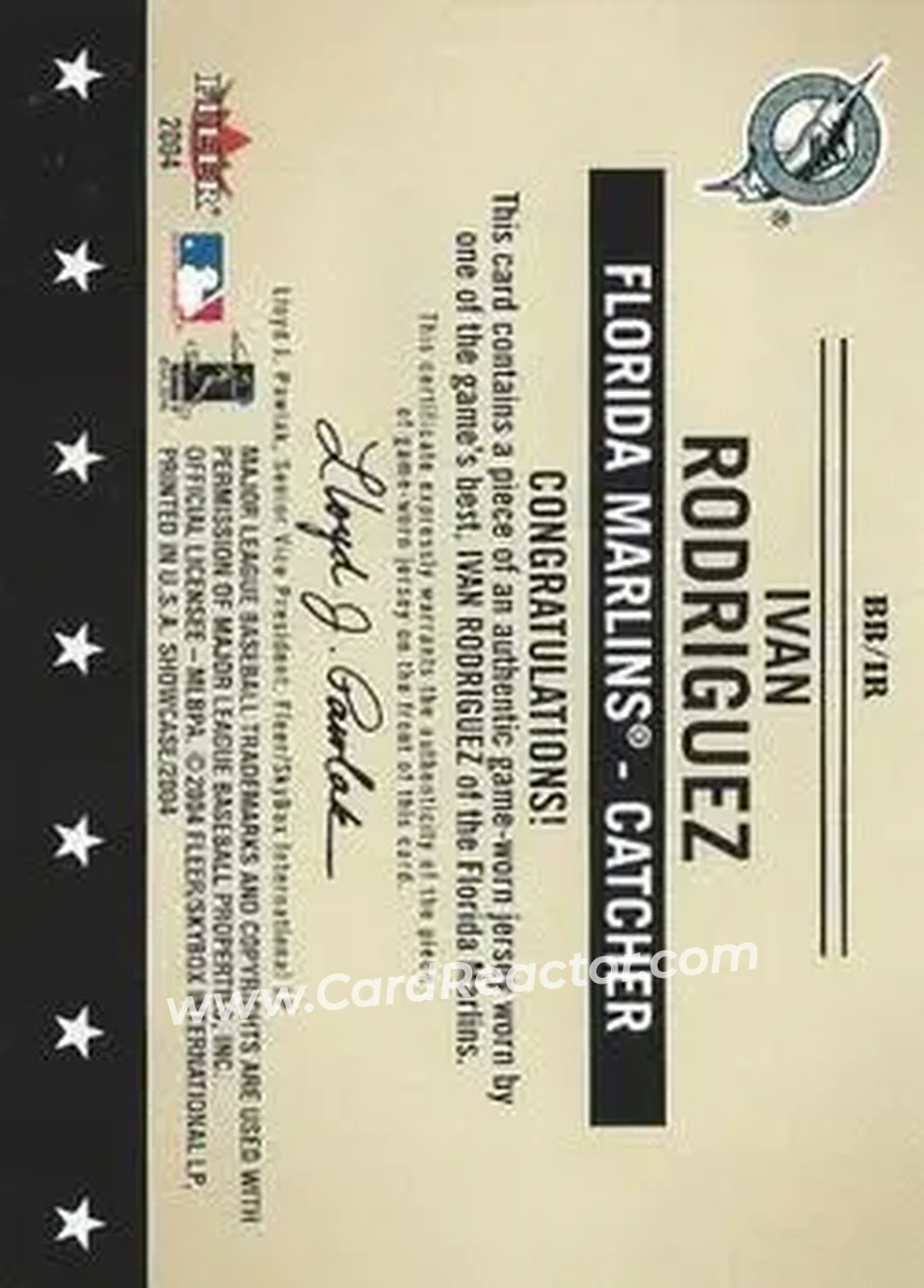 2004 Fleer Showcase - Baseball's Best Game-Worn #BB/IR - Ivan Rodriguez - Florida Marlins - Back