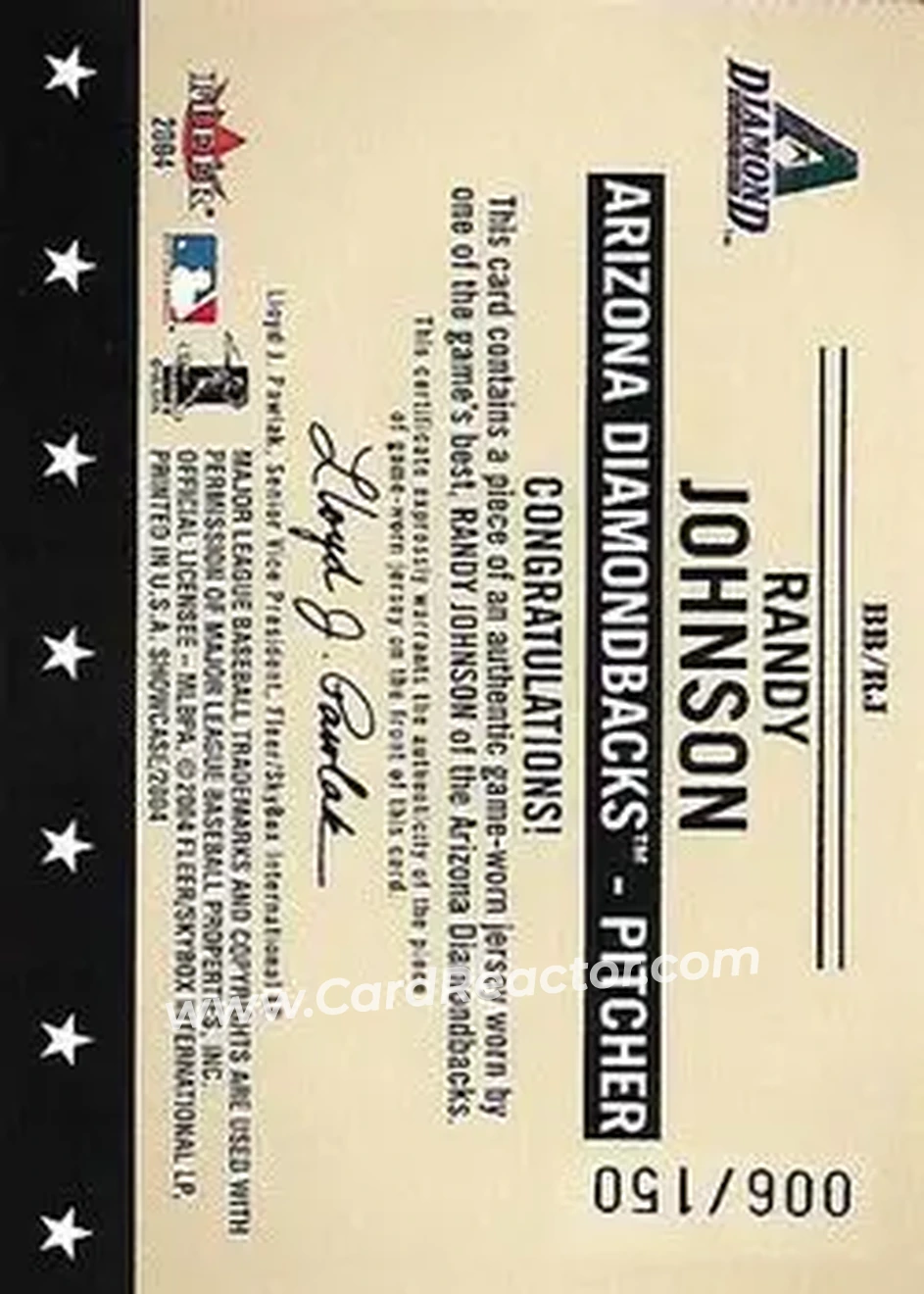 2004 Fleer Showcase - Baseball's Best Game-Worn Gold #BB/RJ - Randy Johnson - Arizona Diamondbacks - Back