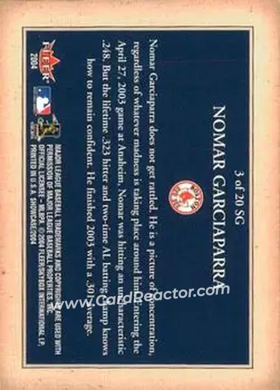 2004 Fleer Showcase - Showcase Grace #3 SG - Nomar Garciaparra - Boston Red Sox - Back