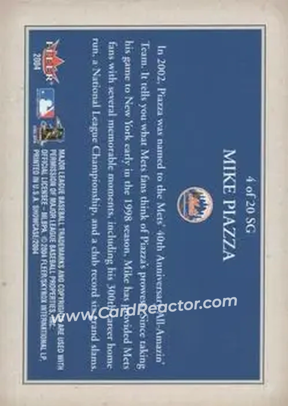 2004 Fleer Showcase - Showcase Grace #4 SG - Mike Piazza - New York Mets - Back