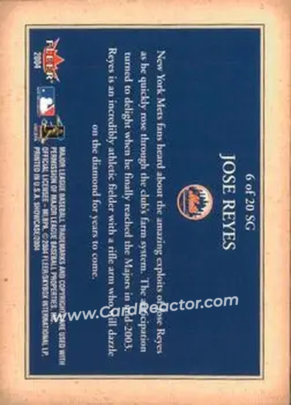 2004 Fleer Showcase - Showcase Grace #6 SG - Jose Reyes - New York Mets - Back