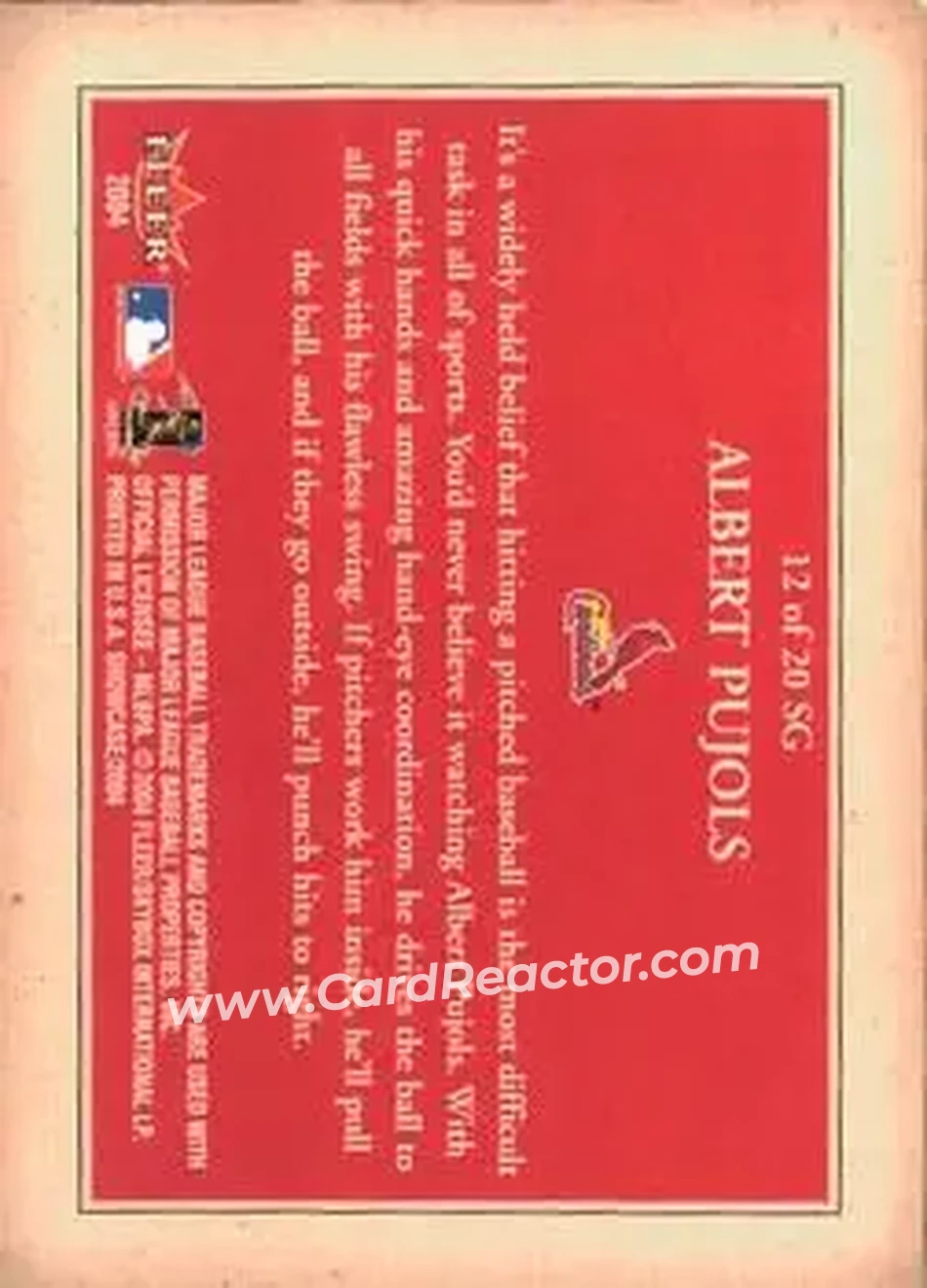 2004 Fleer Showcase - Showcase Grace #12 SG - Albert Pujols - St. Louis Cardinals - Back