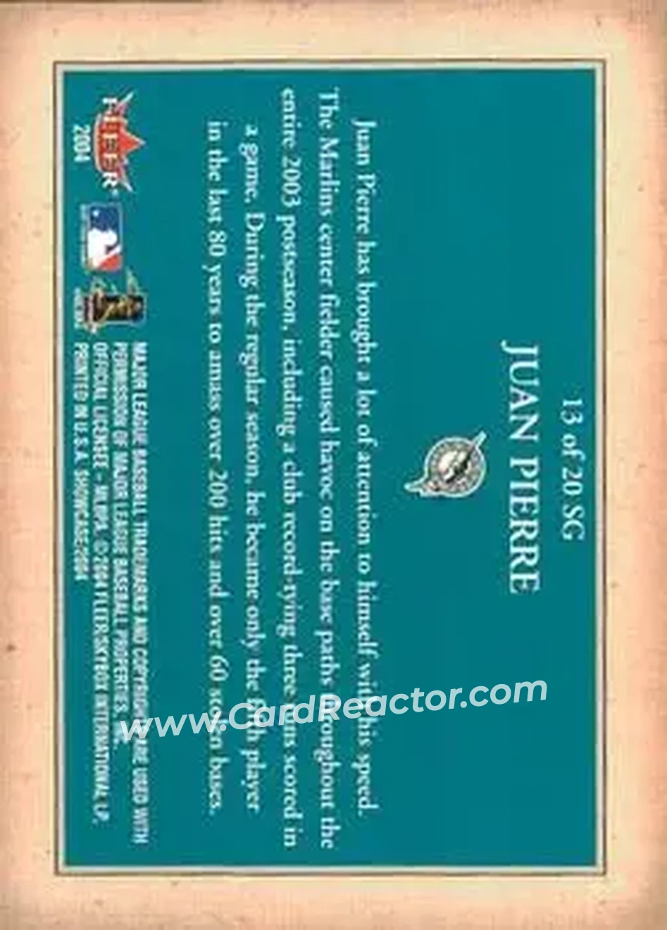 2004 Fleer Showcase - Showcase Grace #13 SG - Juan Pierre - Florida Marlins - Back