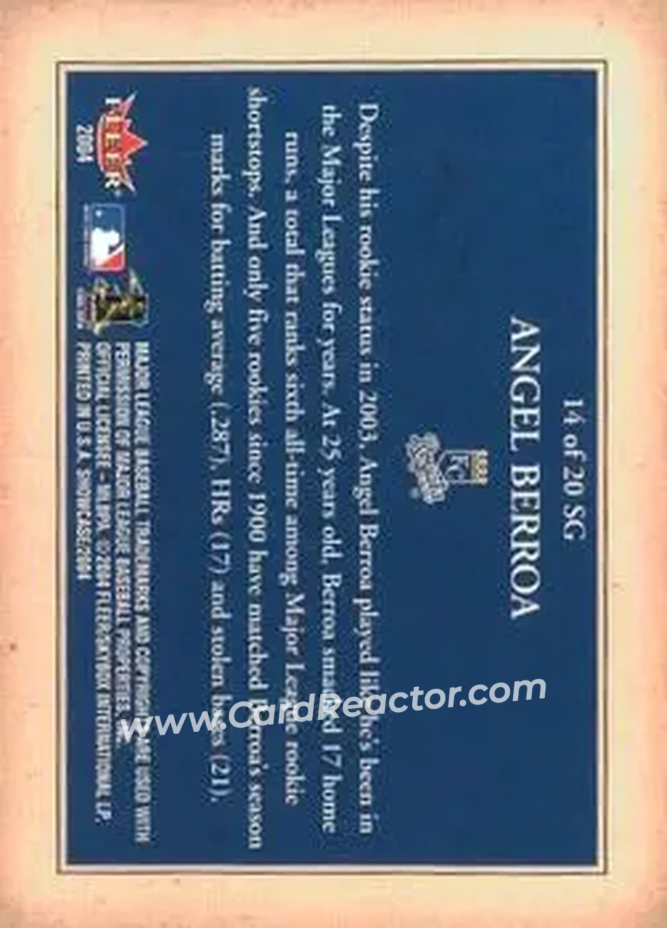 2004 Fleer Showcase - Showcase Grace #14 SG - Angel Berroa - Kansas City Royals - Back