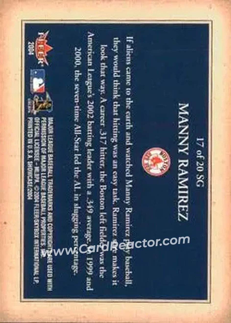 2004 Fleer Showcase - Showcase Grace #17 SG - Manny Ramirez - Boston Red Sox - Back