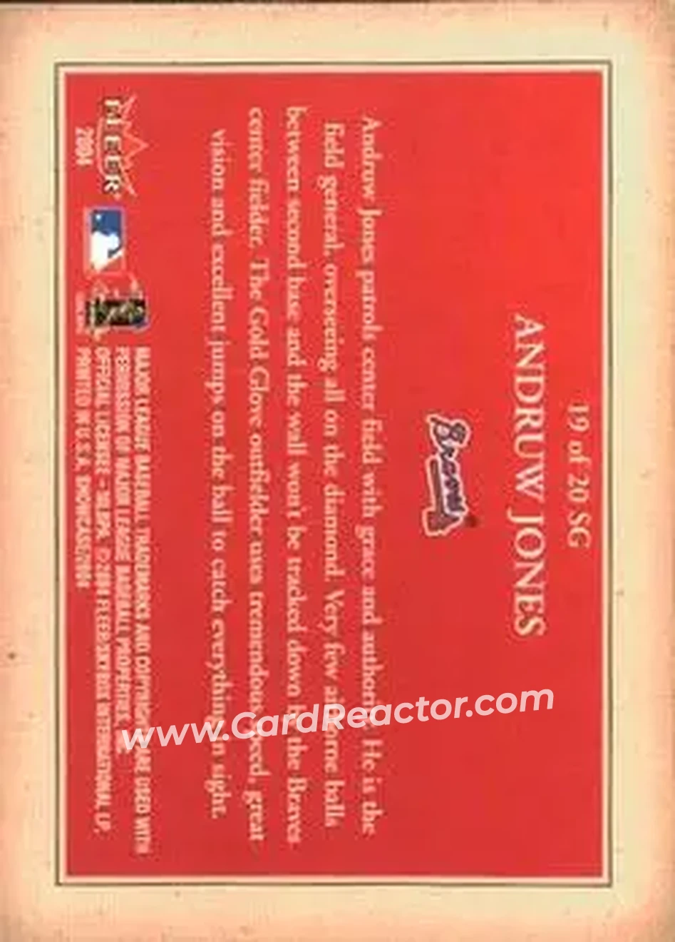 2004 Fleer Showcase - Showcase Grace #19 SG - Andruw Jones - Atlanta Braves - Back