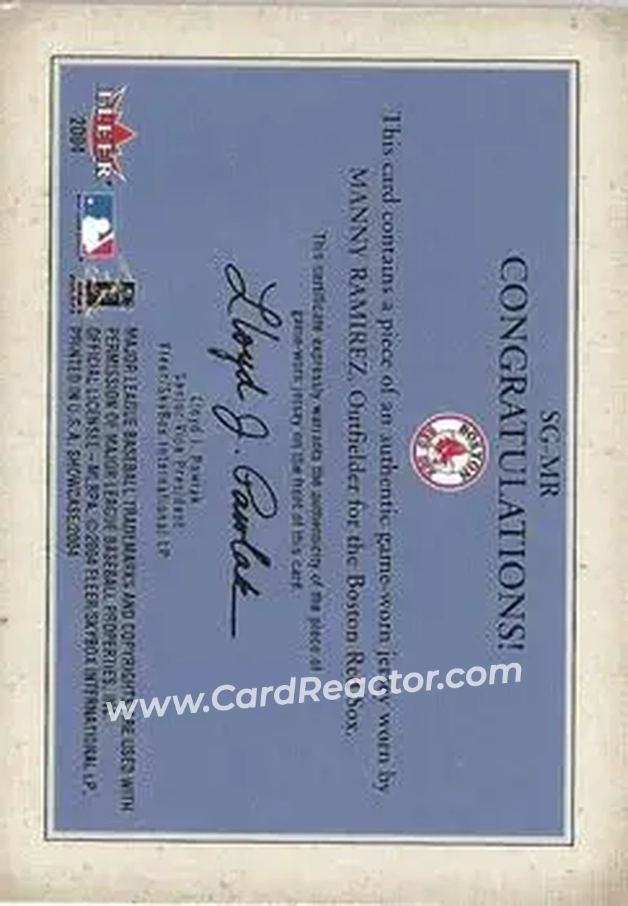 2004 Fleer Showcase - Showcase Grace Game-Worn #SG-MR - Manny Ramirez - Boston Red Sox - Back