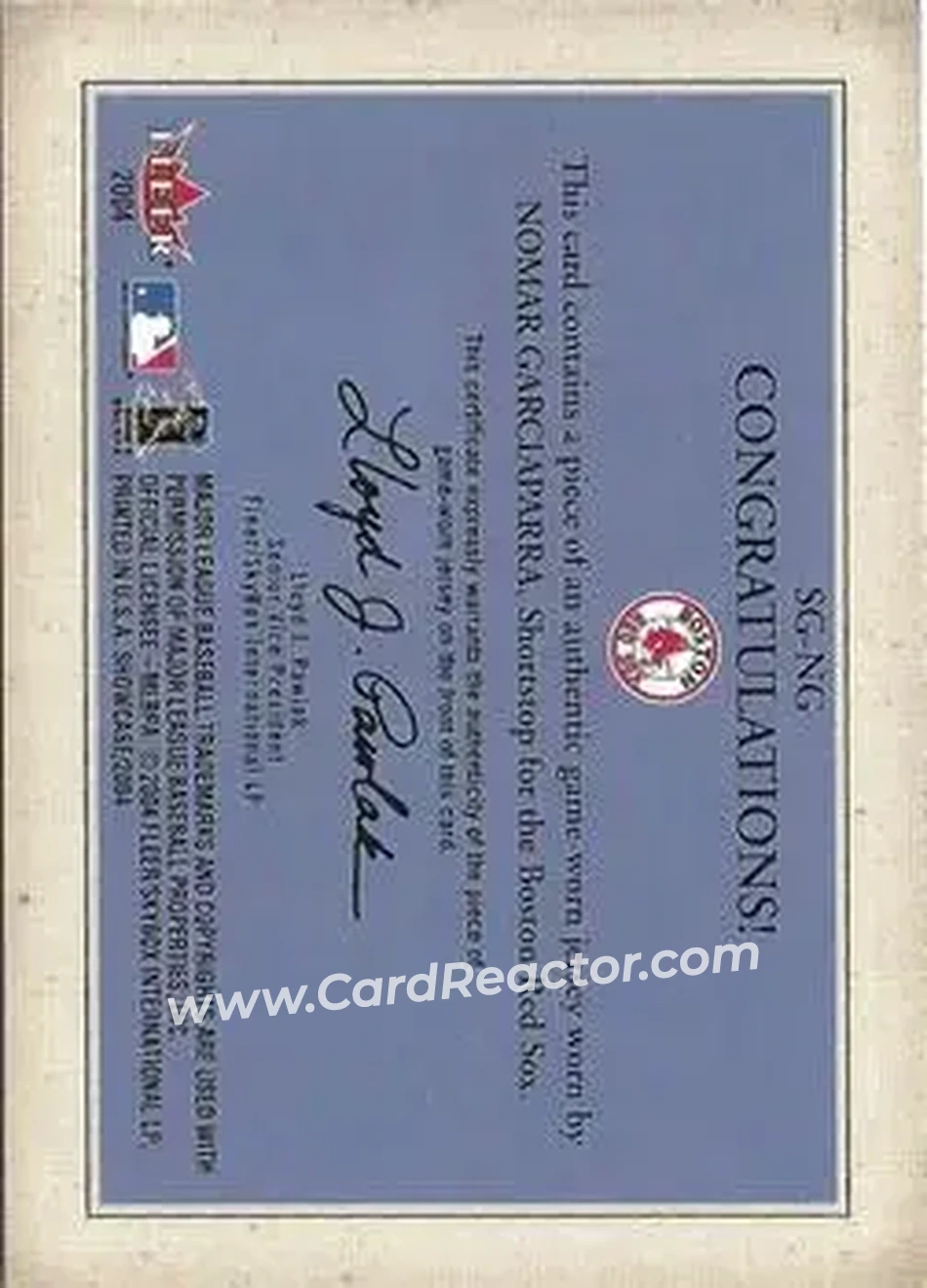 2004 Fleer Showcase - Showcase Grace Game-Worn #SG-NG - Nomar Garciaparra - Boston Red Sox - Back