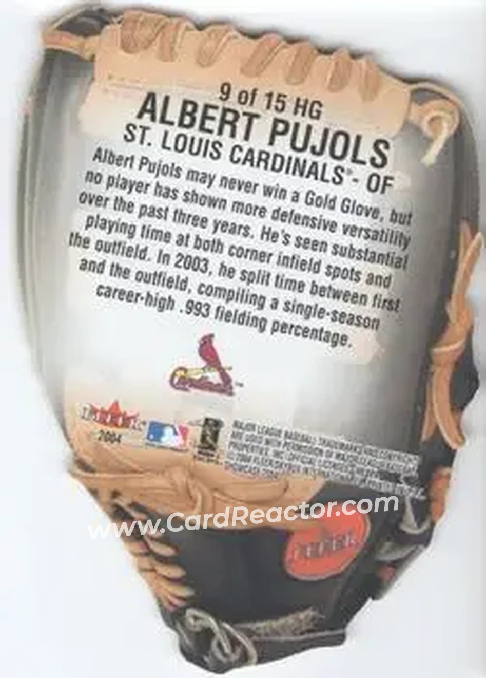 2004 Fleer Showcase - Hot Gloves #9 HG - Albert Pujols - St. Louis Cardinals - Back