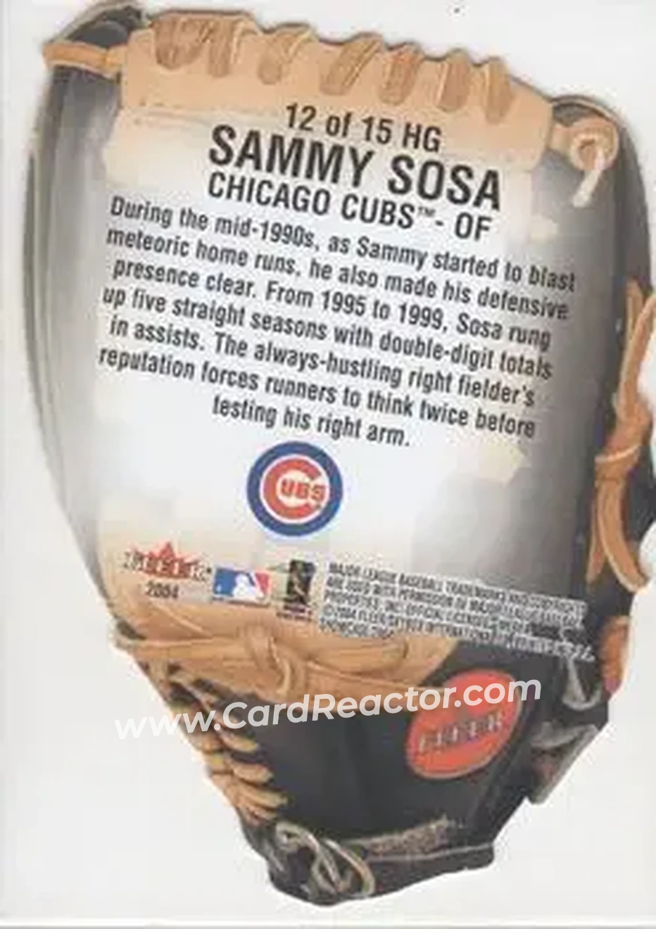 2004 Fleer Showcase - Hot Gloves #12 HG - Sammy Sosa - Chicago Cubs - Back