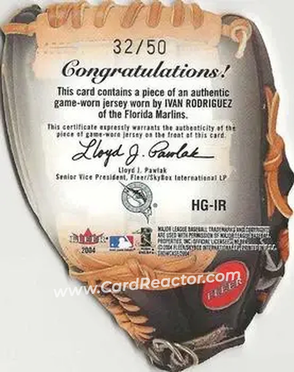 2004 Fleer Showcase - Hot Gloves Game-Worn #HG-IR - Ivan Rodriguez - Florida Marlins - Back