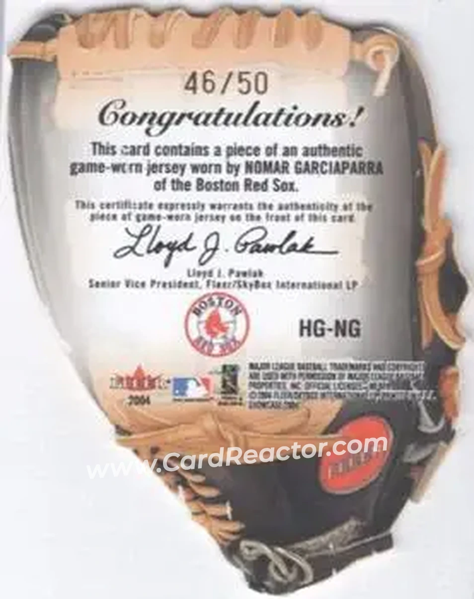 2004 Fleer Showcase - Hot Gloves Game-Worn #HG-NG - Nomar Garciaparra - Boston Red Sox - Back