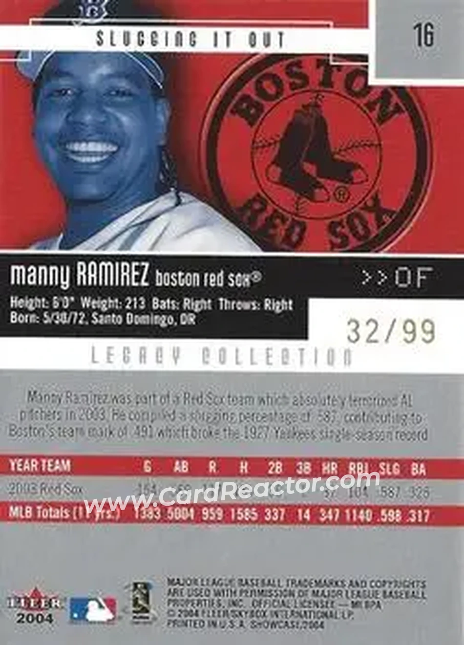 2004 Fleer Showcase - Legacy Collection #16 - Manny Ramirez - Boston Red Sox - Back