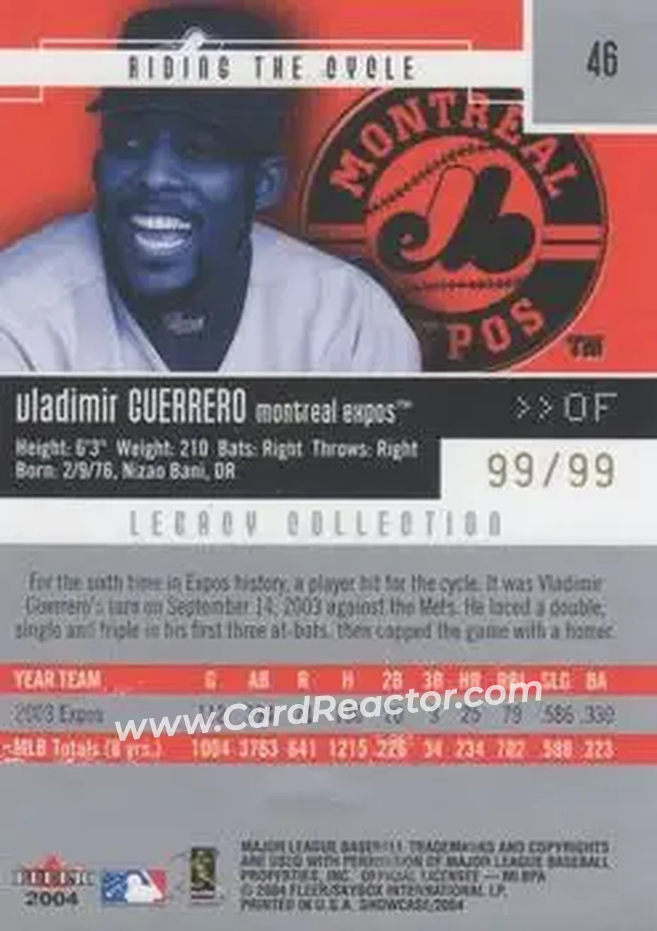 2004 Fleer Showcase - Legacy Collection #46 - Vladimir Guerrero - Montreal Expos - Back