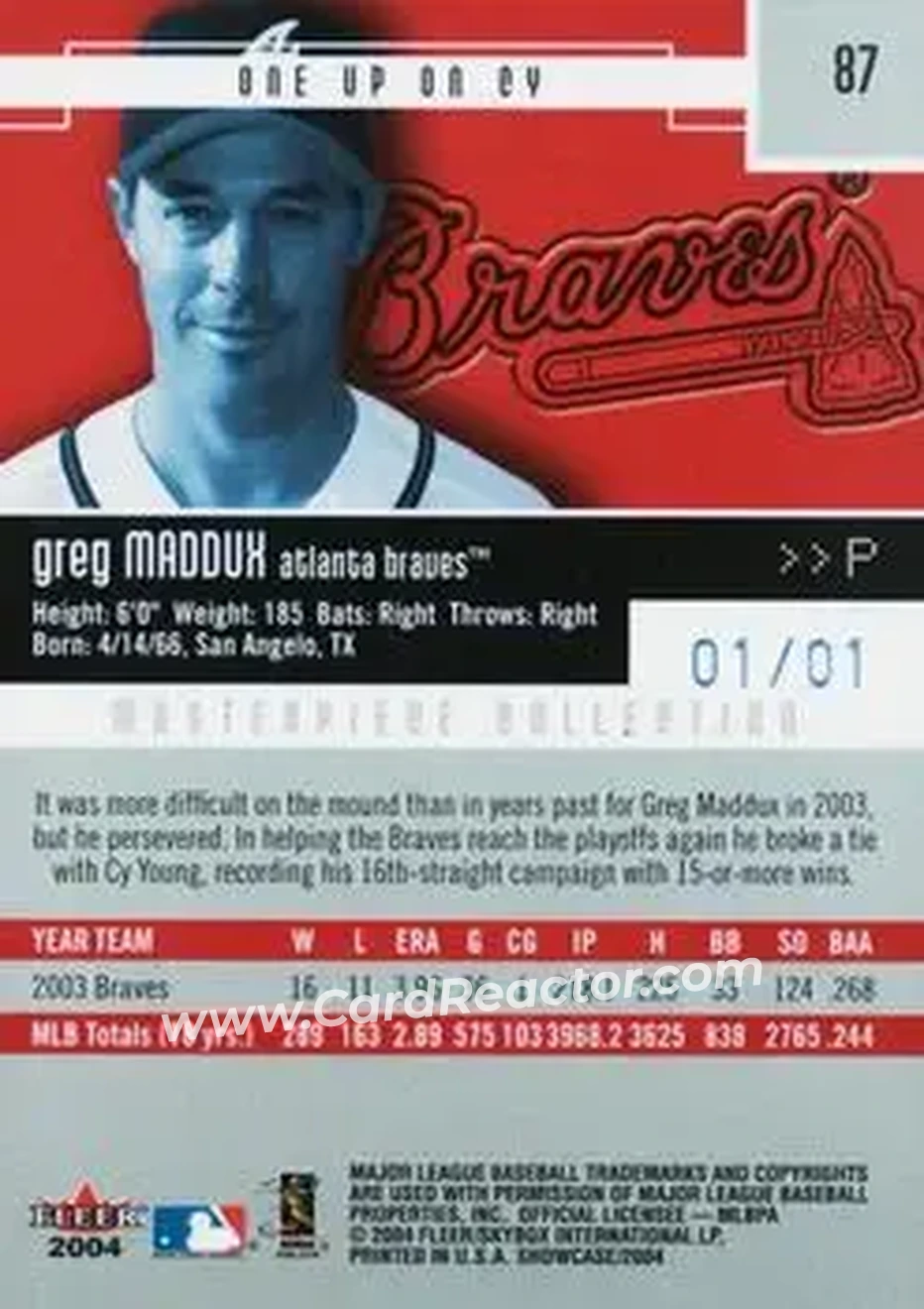 2004 Fleer Showcase - Masterpiece Collection #87 - Greg Maddux - Atlanta Braves - Back
