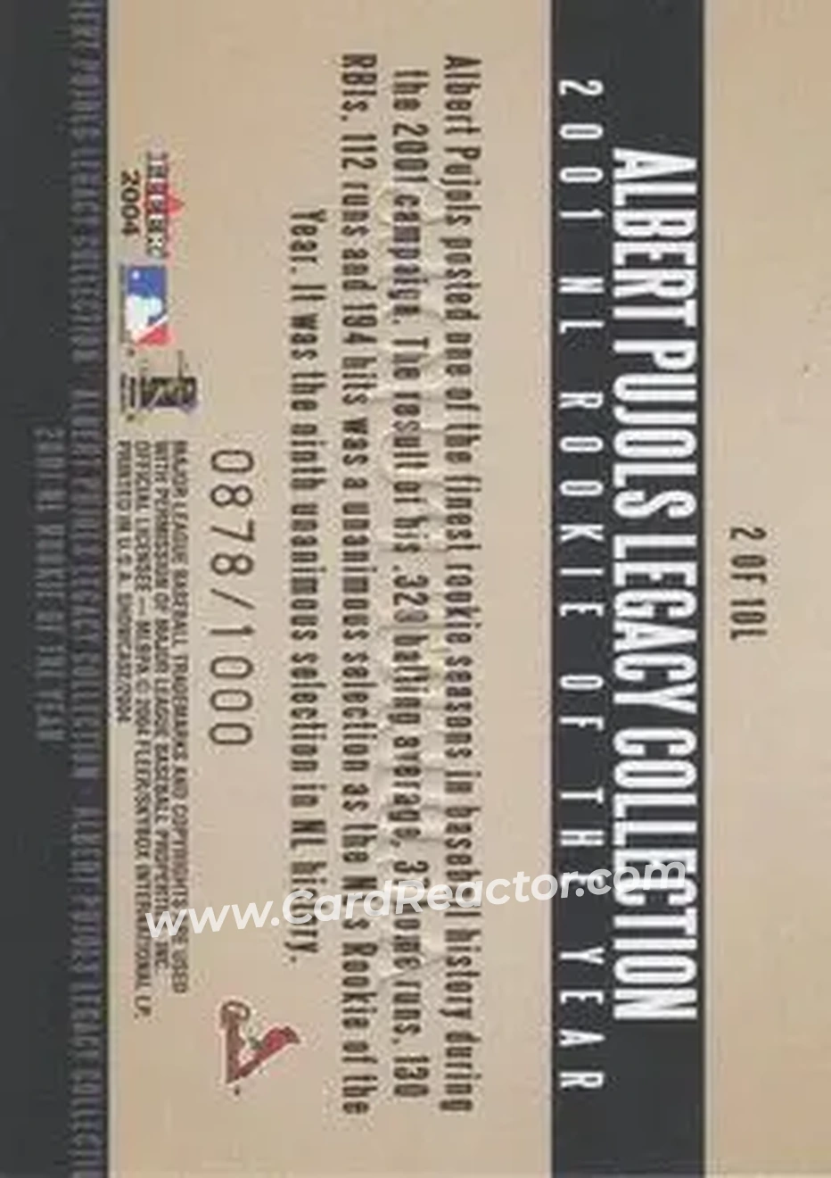 2004 Fleer Showcase - Pujols Legacy Collection #2L - Albert Pujols - St. Louis Cardinals - Back