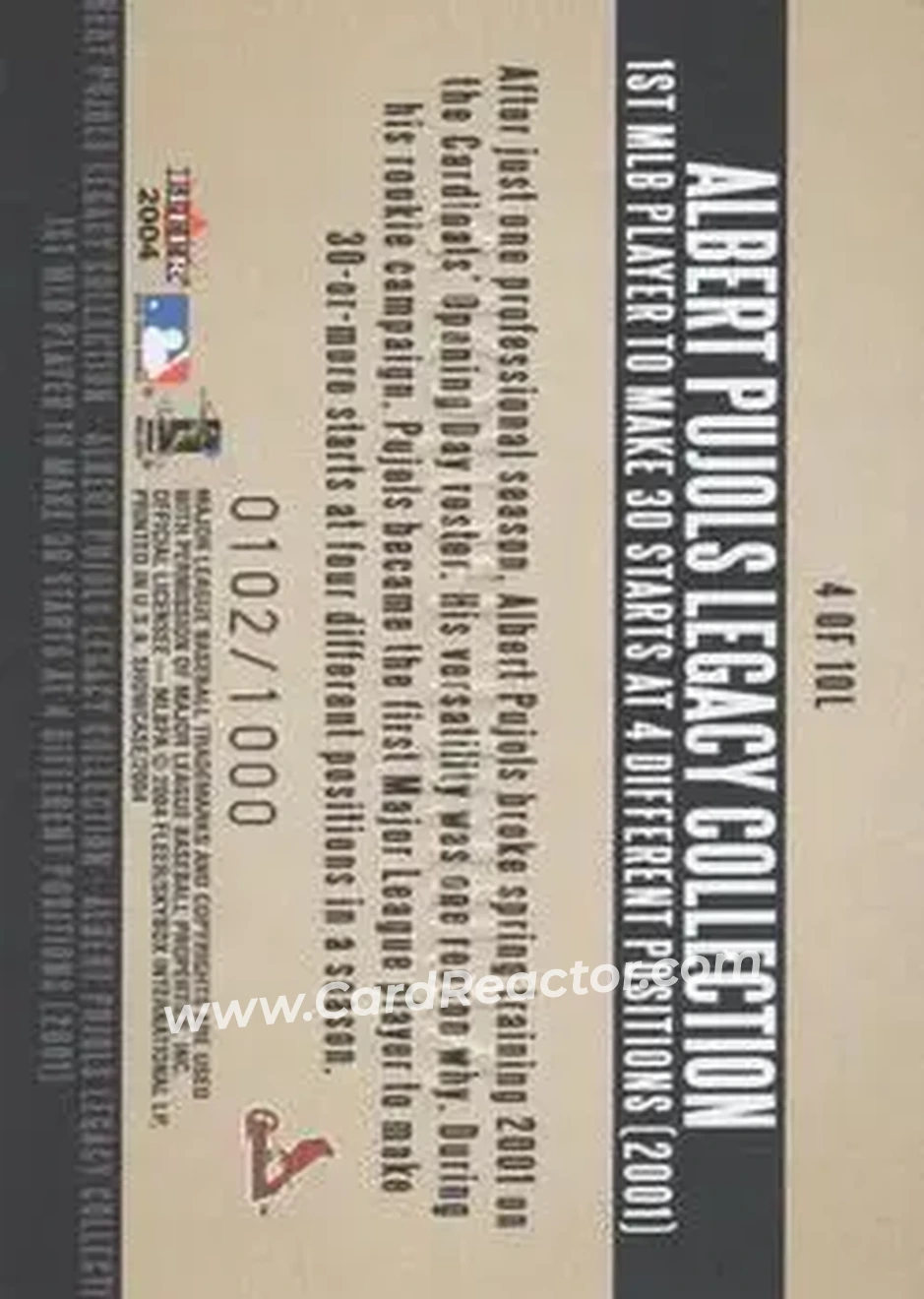 2004 Fleer Showcase - Pujols Legacy Collection #4L - Albert Pujols - St. Louis Cardinals - Back