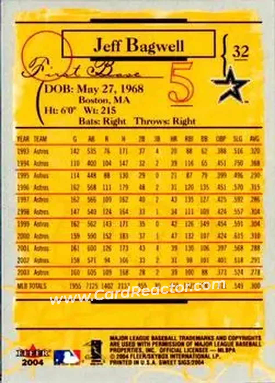 2004 Fleer Sweet Sigs #32 - Jeff Bagwell - Houston Astros - Back