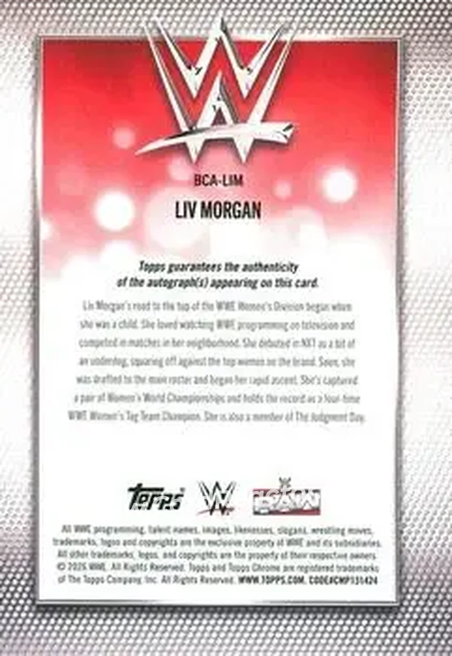 2026 Topps Chrome Sapphire Edition WWE - Base Autographs Black #BCA-LIM - Liv Morgan - Back 2026 Topps Chrome Sapphire Edition WWE - Base Autographs Black #BCA-LIM - Liv Morgan - Back