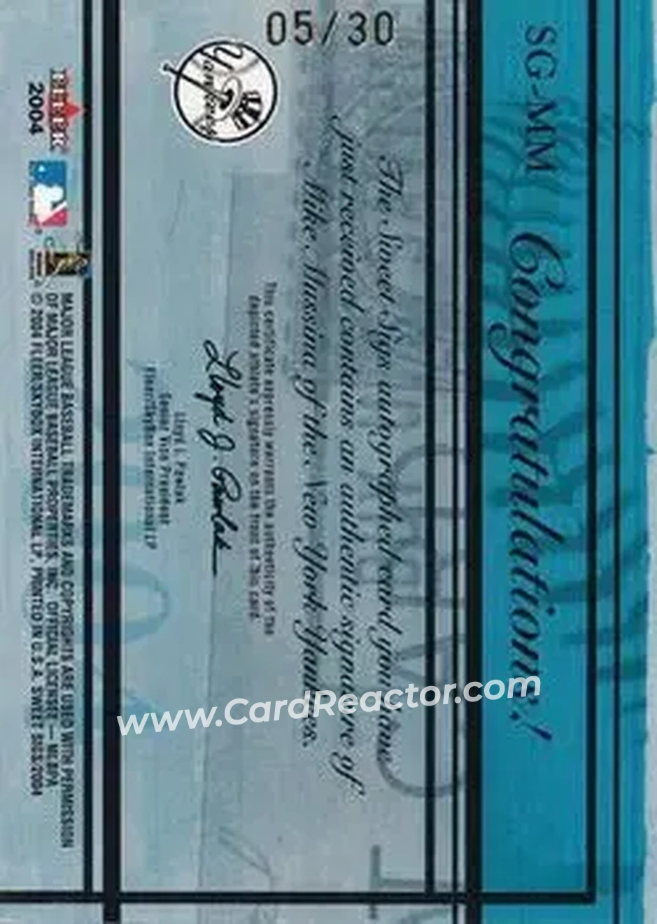 2004 Fleer Sweet Sigs - Autograph Gold #SG-MM - Mike Mussina - New York Yankees - Back