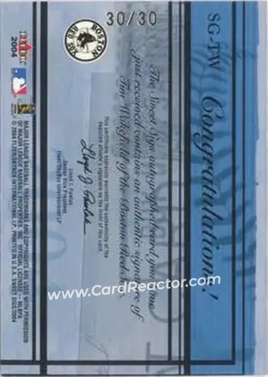 2004 Fleer Sweet Sigs - Autograph Gold #SG-TW1 - Tim Wakefield - Boston Red Sox - Back